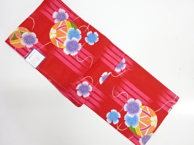 JAPANESE KIMONO / UNUSED YUKATA / COTTON / MARI BALL & FLOWERS